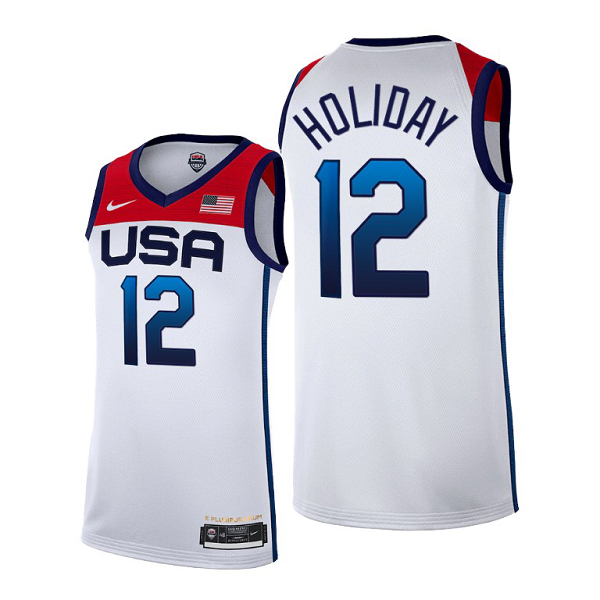 USA Basketball #12 Jrue Holiday Tokyo Olympics 2021 White Stitched Home Jersey