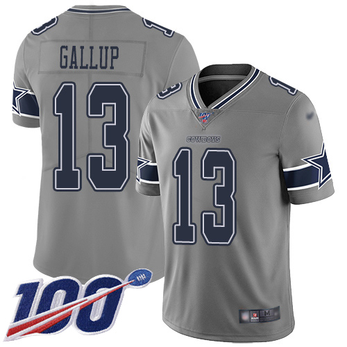 Men's Dallas Cowboys #13 Michael Gallup Gray Stitched NFL Limited Inverted Legend 100th Season Jersey