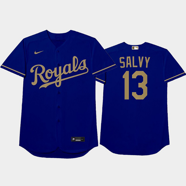 Men's 2021 MLB Players Weekend Kansas City Royals #13 Salvador Perez Nickname Royal MLB Jersey