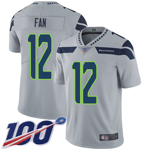 Men's Seattle Seahawks Limited #12 Fan Grey Jersey Vapor Untouchable Alternate NFL100th Season Jersey