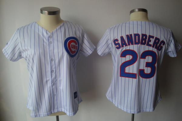 Chicago Cubs #23 Ryne Sandberg White Blue Strip Women's Fashion Stitched MLB Jersey