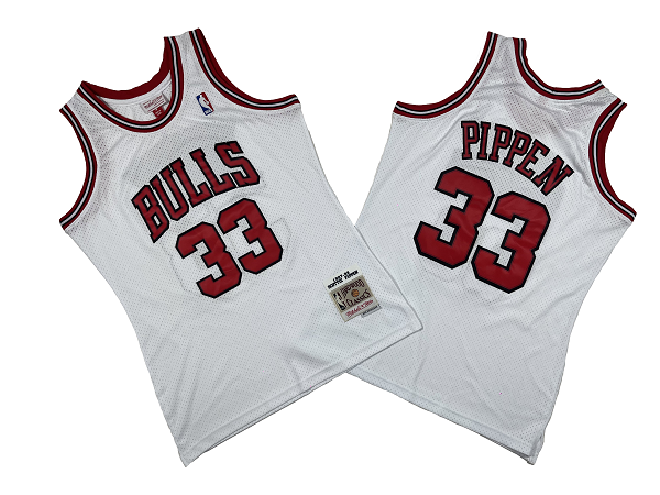 Men's Chicago Bulls #33 Scottie Pippen 1997-98 Mitchell and Ness White Hardwood Classics Soul AU Mitchell and Ness Jersey