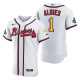 Men's Atlanta Braves Ozzie Albies White 2022 Gold Program 4-Time World Series Champions Flex Base Jersey