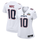 Women's New England Patriots Drake Maye Nike White Super Bowl LX Patch Tundra Fashion Game Jersey