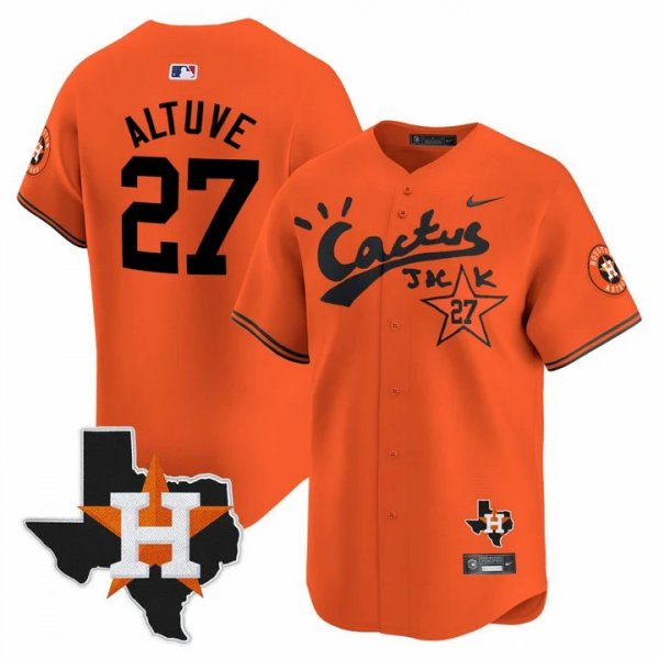 Men's Houston Astros #27 Jose Altuve Cactus Jack Stitched Limited Cool Base Orange Jersey