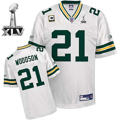 Men's Green Bay Packers #21 Charles Woodson White With Super Bowl XLV and C patch Stitched NFL Jersey