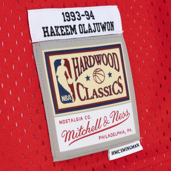 Men's Houston Rockets Hakeem Olajuwon Mitchell & Ness Navy/Red Hardwood Classics 1993/94 Split Swingman Jersey