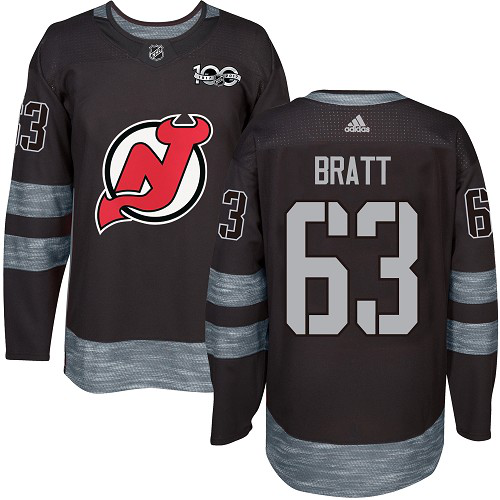 Men's Adidas New Jersey Devils #63 Jesper Bratt Black NHL 1917-2017 100th Jersey