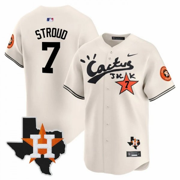 Men's Houston Astros #7 CJ Stroud Cactus Jack Stitched Limited Cool Base Cream Jersey