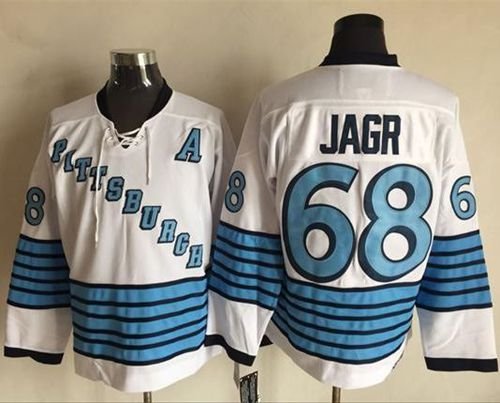 Pittsburgh Penguins #68 Jaromir Jagr White/Light Blue CCM Throwback Stitched NHL Jersey