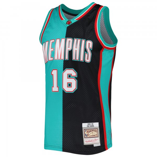 Men's Memphis Grizzlies Pau Gasol Mitchell & Ness Black/Turquoise Hardwood Classics 2001/02 Split Swingman Jersey