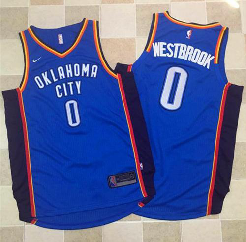 Men's Nike Oklahoma City Thunder #0 Russell Westbrook Blue Stitched NBA Jersey