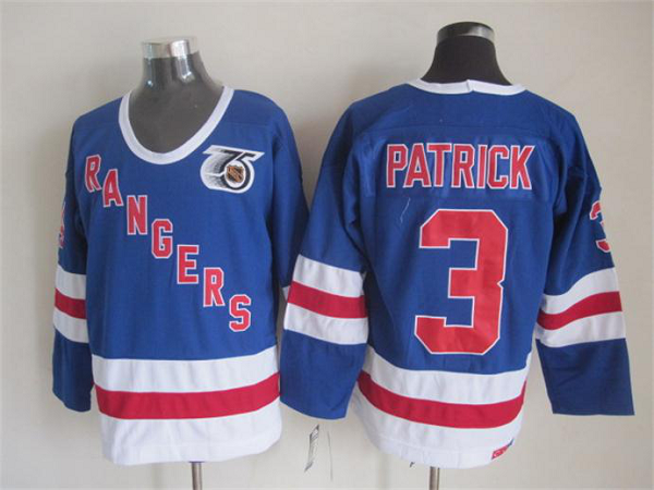 Men's New York Rangers #3 Patrick Blue Throwback NHL Jersey