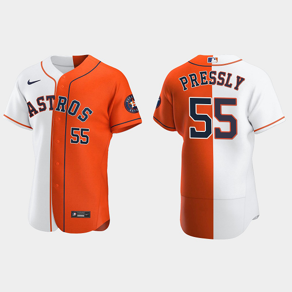 Men's Houston Astros #55 Ryan Pressly Orange White Split Flex Base MLB Jersey