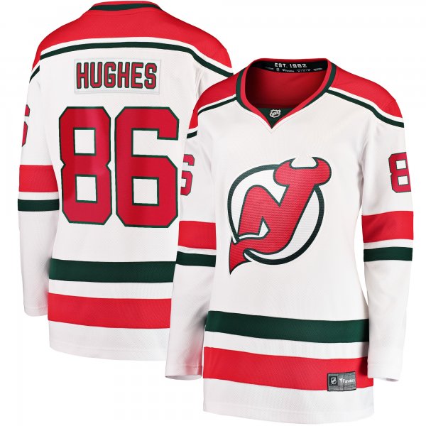 Women's New Jersey Devils Jack Hughes Fanatics White 2022/23 Heritage Premier Breakaway Jersey