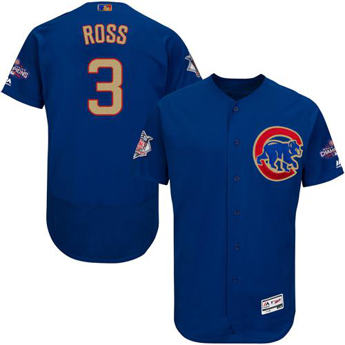 Chicago Cubs #3 David Ross Blue Flexbase 2017 Gold Program Stitched MLB Jersey