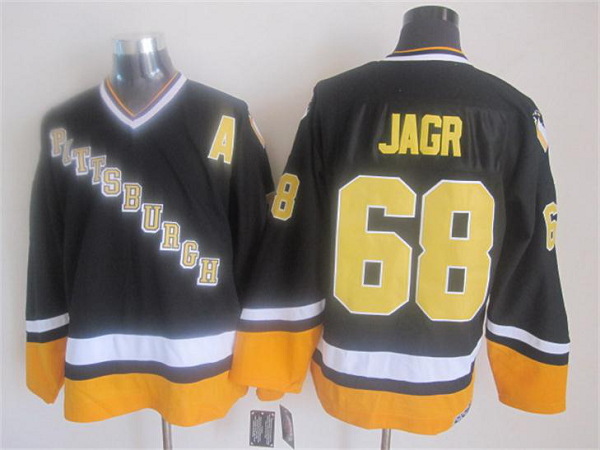 Men's Pittsburgh Penguins #68 Jaromir Jagr Black And Yellow A Throwback NHL Jersey