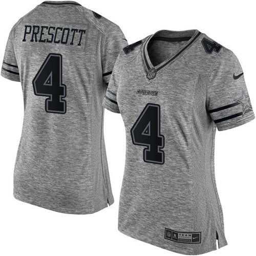 Nike Dallas Cowboys #4 Dak Prescott Gray Women's Stitched NFL Limited Gridiron Gray Jersey