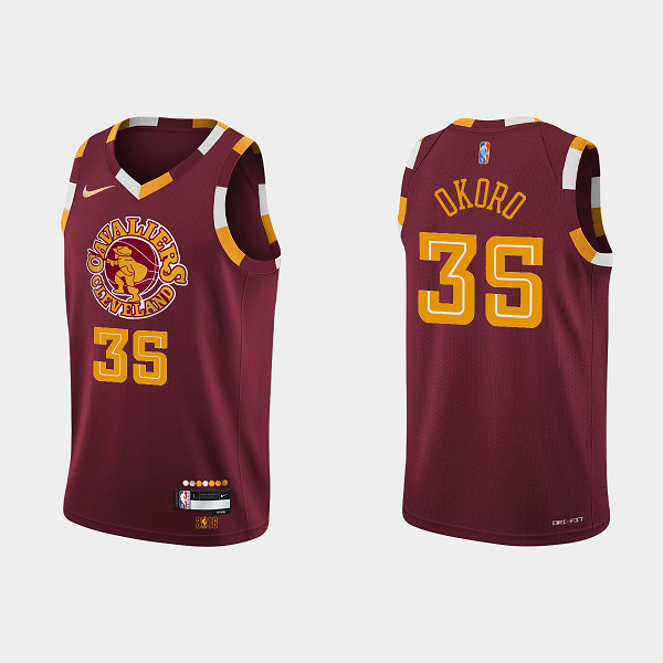 Men's Cleveland Cavaliers #35 Isaac Okoro City 2021-22 75th Anniversary Wine NBA Jersey