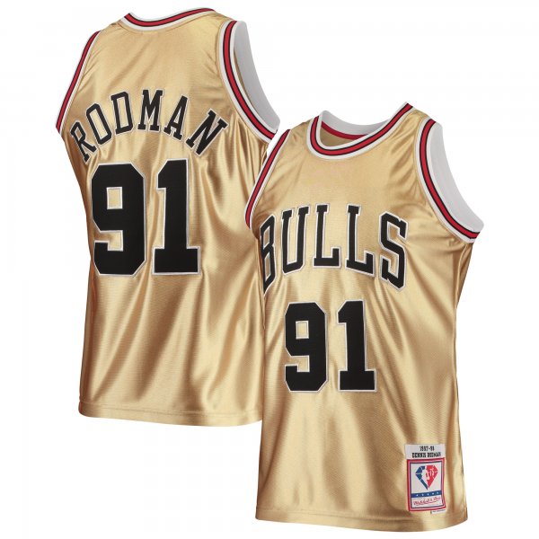 Men's Chicago Bulls Dennis Rodman Gold Mitchell & Ness 75th Anniversary 1997/98 Hardwood Classics Swingman Jersey