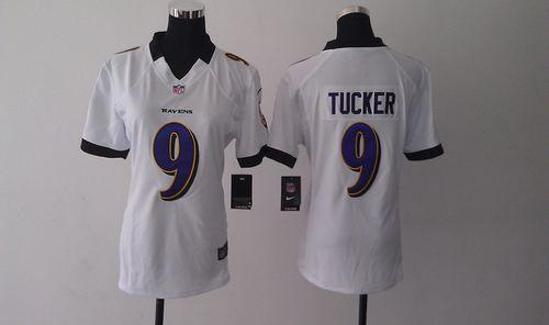 Nike Baltimore Ravens #9 Justin Tucker White Women's Stitched NFL Elite Jersey