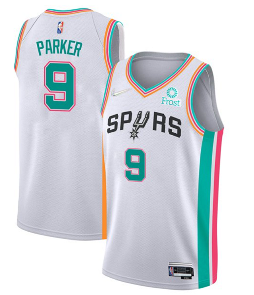 Men's San Antonio Spurs #9 Tony Parker 2022 White City Diamond 75th Anniversary Jersey