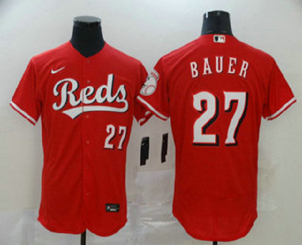 Men's Cincinnati Reds #27 Trevor Bauer Red Stitched MLB Flex Base Nike Jersey