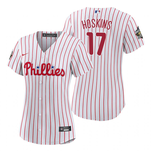 Women's Philadelphia Phillies Rhys Hoskins White 2022 World Series Cool Base Jersey