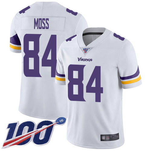 Men's Minnesota Vikings #84 Randy Moss White Stitched NFL 100th Season Vapor Limited Jersey