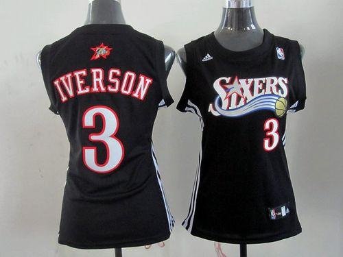 Philadelphia 76ers #3 Allen Iverson Black Women's Alternate Stitched NBA Jersey