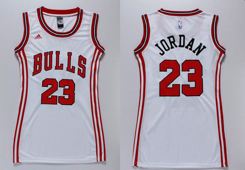 Chicago Bulls #23 Michael Jordan White Women's Dress Stitched NBA Jersey