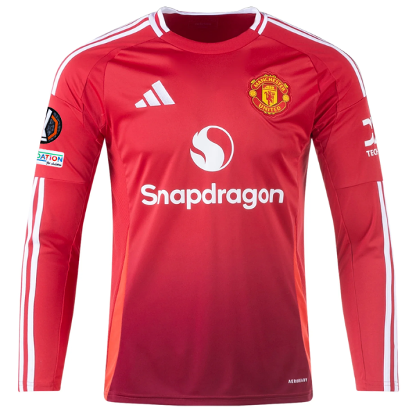 adidas Manchester United Alejandro Garnacho Long Sleeve Home Jersey w/ Europa League Patches 24/25 (Red)
