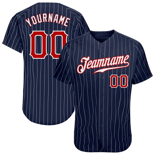 Men's Custom Navy White Pinstripe Red-White Authentic Baseball Jersey