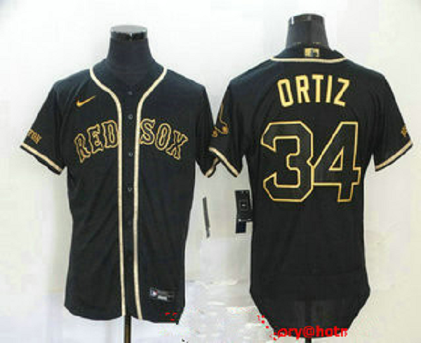 Men's Boston Red Sox #34 David Ortiz Black With Gold Stitched MLB Flex Base Nike Jersey