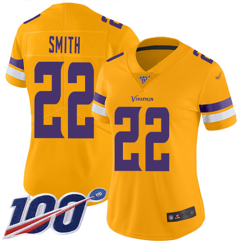 Women's Minnesota Vikings #22 Harrison Smith GoldStitched NFL Limited Inverted Legend 100th Season Jersey