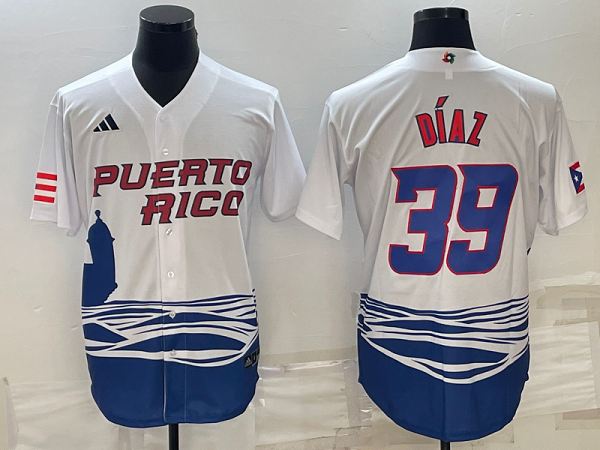 Men's Puerto Rico 2023 World Baseball #39 Edwin Diaz Classic White Men's MLB Jersey