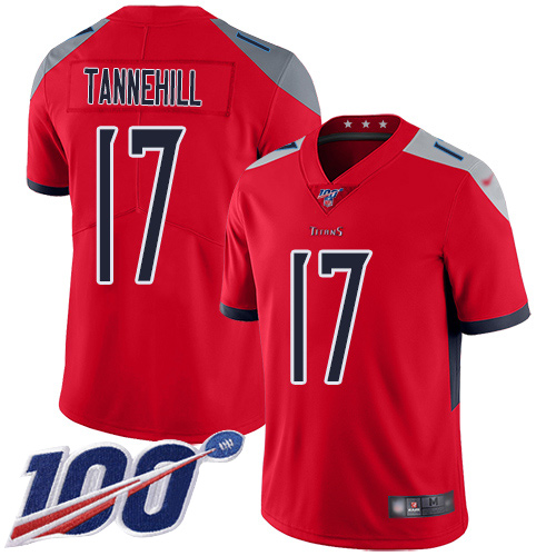 Men's #17 Ryan Tannehill Limited Red NFL Tennessee Titans 100th Season Inverted Legend Jersey