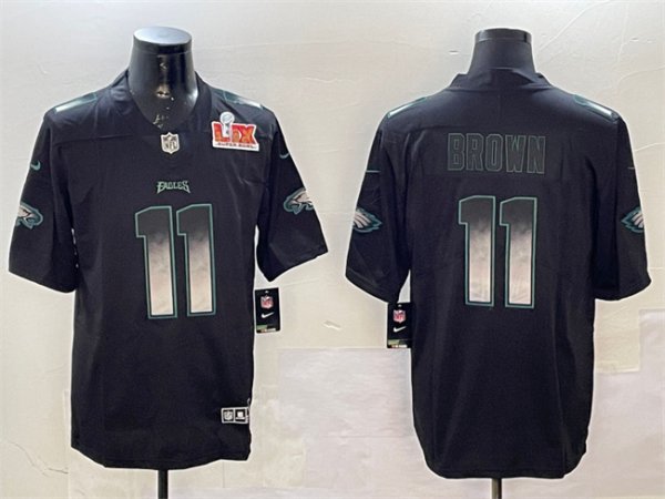 Men's Philadelphia Eagles #11 A. J. Brown Black Super Bowl LIX Smoke Fashion Vapor Untouchable Limited Stitched Jersey