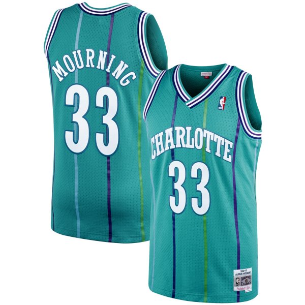 Men's Charlotte Hornets Alonzo Mourning Mitchell & Ness Teal 1992/93 Hardwood Classics Swingman Jersey