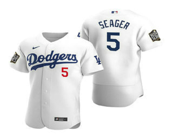 Men's Los Angeles Dodgers #5 Corey Seager White 2020 World Series Flex Base Nike Jersey