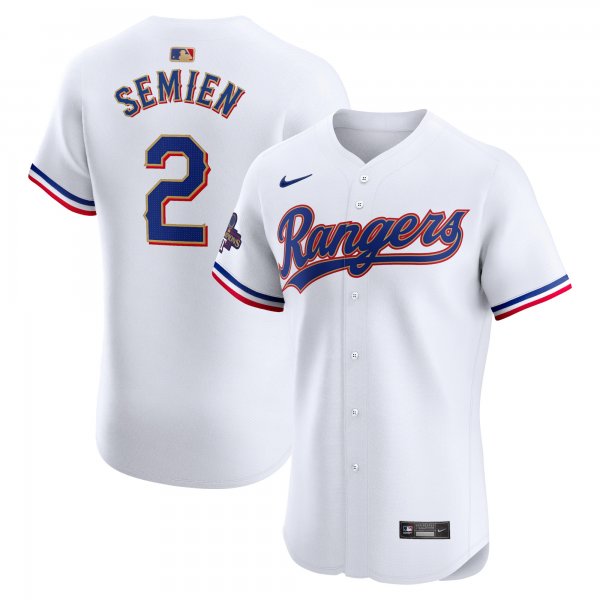 Men's Texas Rangers Marcus Semien Nike White 2024 Gold Collection Elite Player Jersey