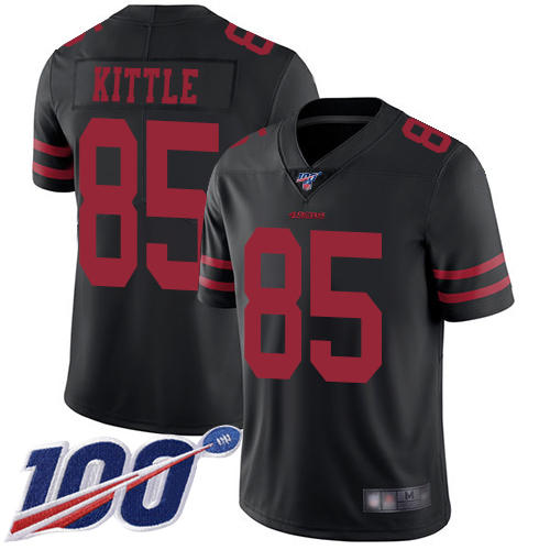 San Francisco 49ers #85 George Kittle Black Alternate Youth Stitched NFL 100th Season Vapor Limited Jersey