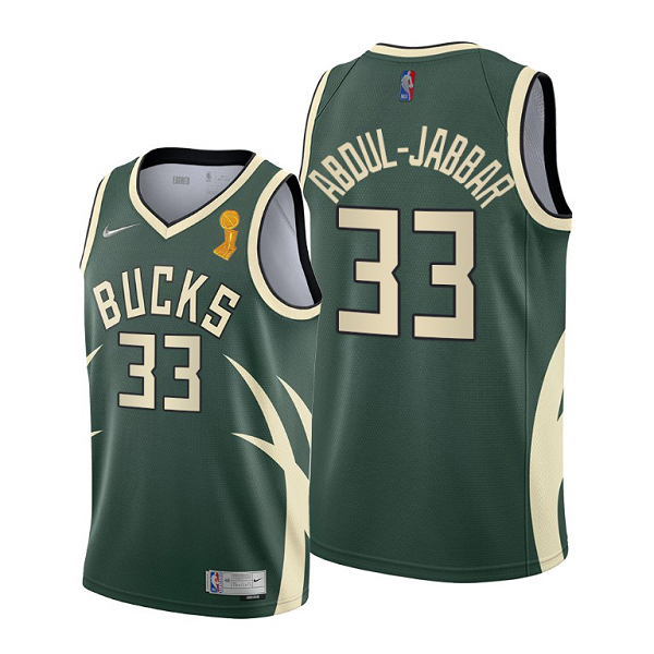 Men's Nike Milwaukee Bucks #33 Kareem Abdul-Jabbar 2021 NBA Finals Champions Green Jersey