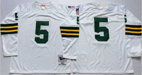 Mitchell And Ness 1961 Green Bay Packers #5 Paul Hornung White Throwback Stitched NFL Jersey