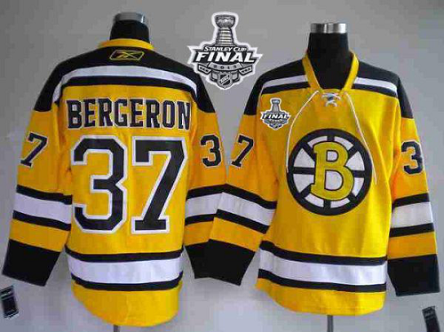 Boston Bruins Stanley Cup Finals Patch #37 Patrice Bergeron Stitched Winter Classic Yellow NHL Jersey