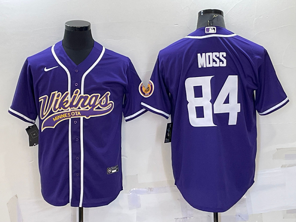 Men's Minnesota Vikings #84 Randy Moss Purple Stitched Baseball Cool Base Jersey