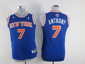 New York Knicks #7 Carmelo Anthony Blue Stitched Youth NBA Jersey