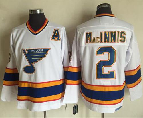 St. Louis Blues #2 Al MacInnis White/Yellow CCM Throwback Stitched NHL Jersey