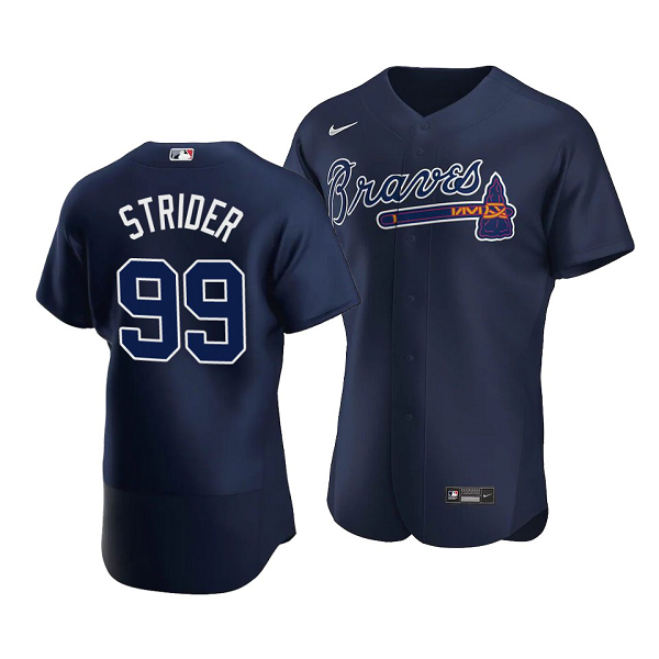 Men's Atlanta Braves #99 Spencer Strider Navy Flex Base Alternate Jersey