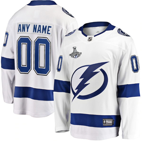 Men's Adidas Tampa Bay Lightning White Away 2020 Stanley Cup Champions Breakaway Custom Jersey